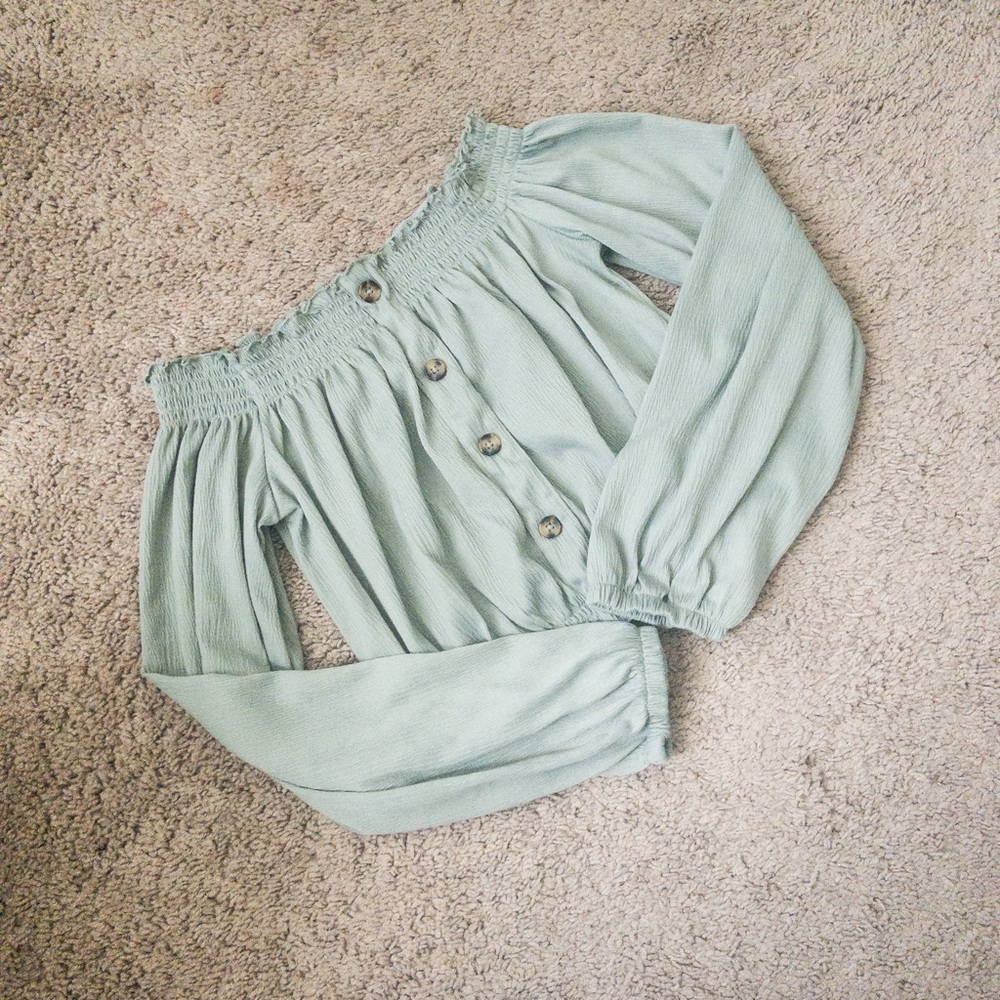 H&M Divided Long Sleeved Crop Top - Turquoise (Size: S/P)